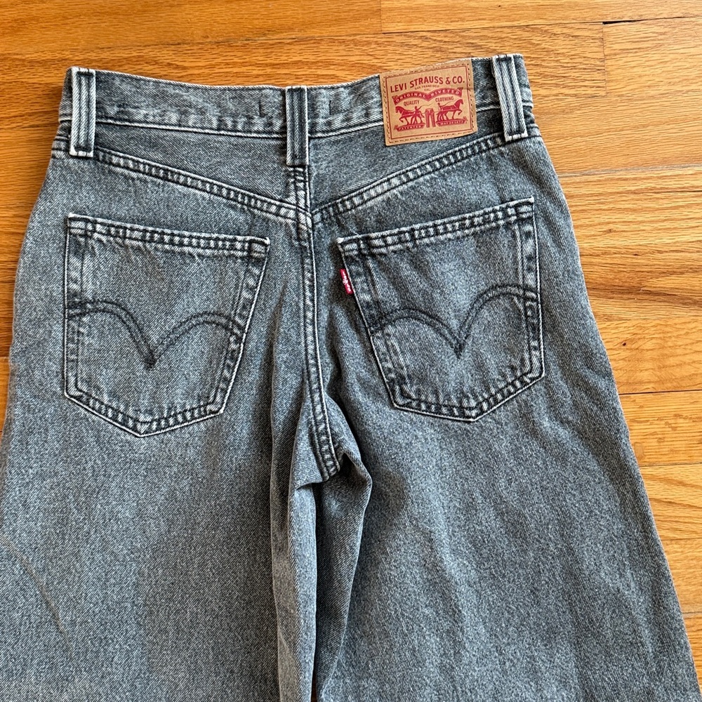 Levi's 94 Baggy Wide Leg Mid Rise Black Gray Jeans 25 x 30 - Picture 6 of 7